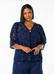 Lace blouse with 3/4 sleeves and bows on the front, Blue, Model image number 0