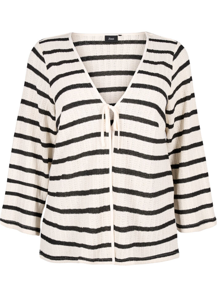 Striped cardigan with tie-string, Sand Black Stripe, Packshot image number 0