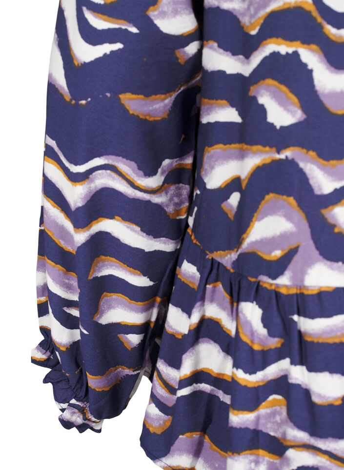 Blouse with print and an A-line shape, Blue, Packshot image number 3