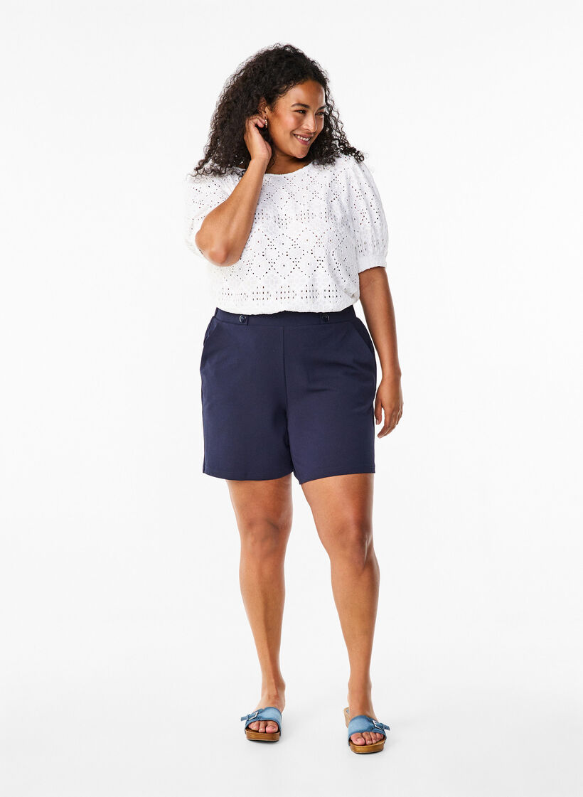 Short-sleeved blouse with lace pattern, Bright White, Model image number 2