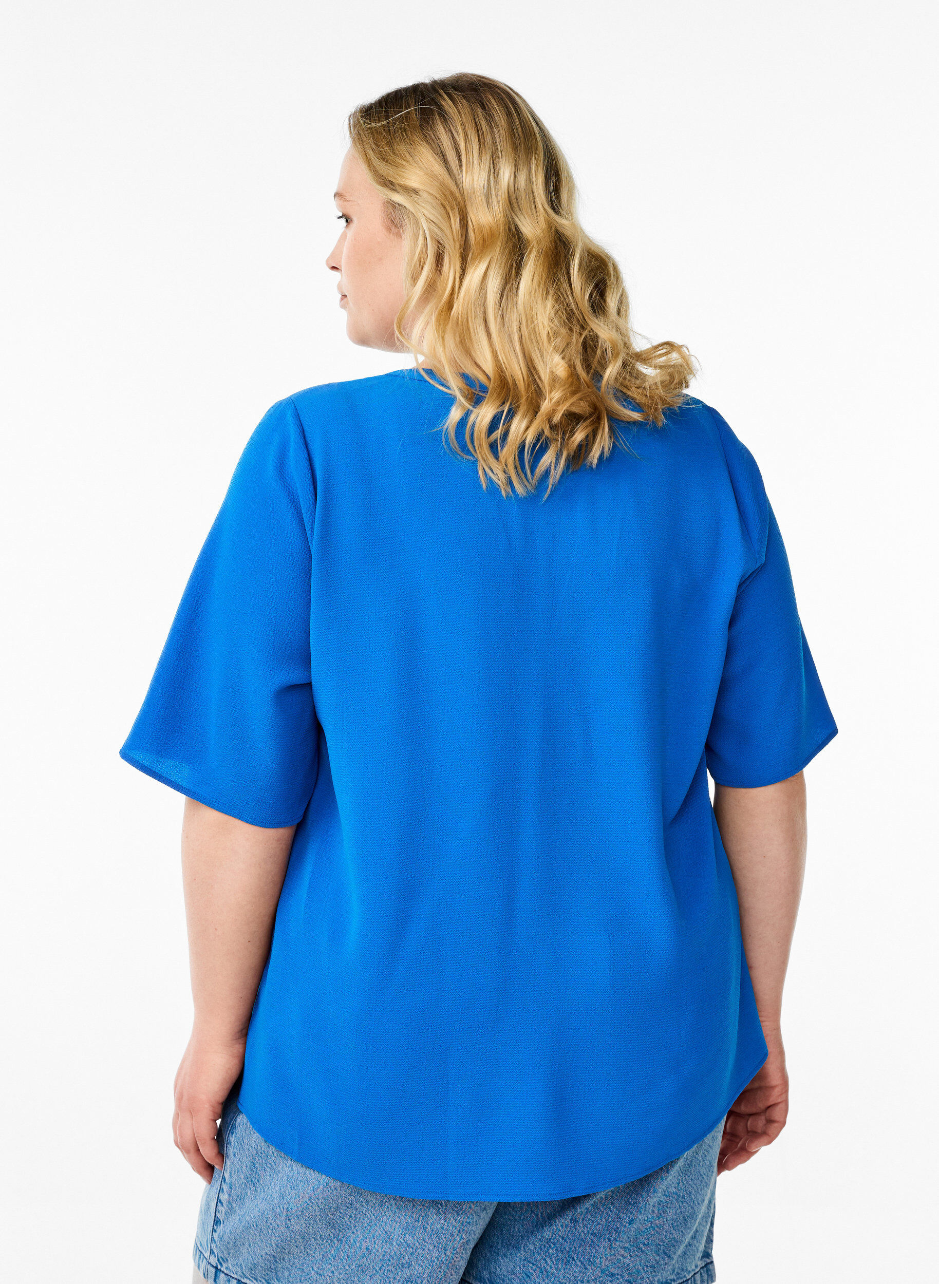 Zizzifashion Short-sleeved blouse with V-neck, Blue, Model image number 2