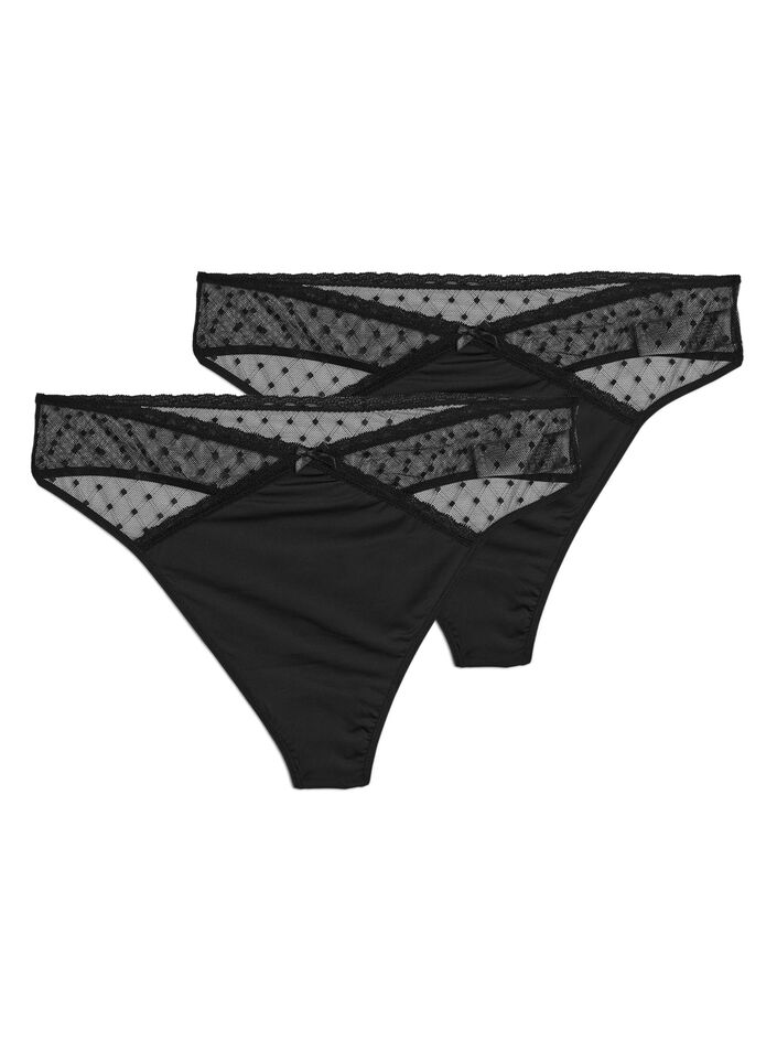 2-pack thong with mesh, Black, Packshot image number 0