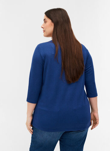 Blouse with 3/4 length sleeves and buttons, Twilight Blue Mel, Model image number 1
