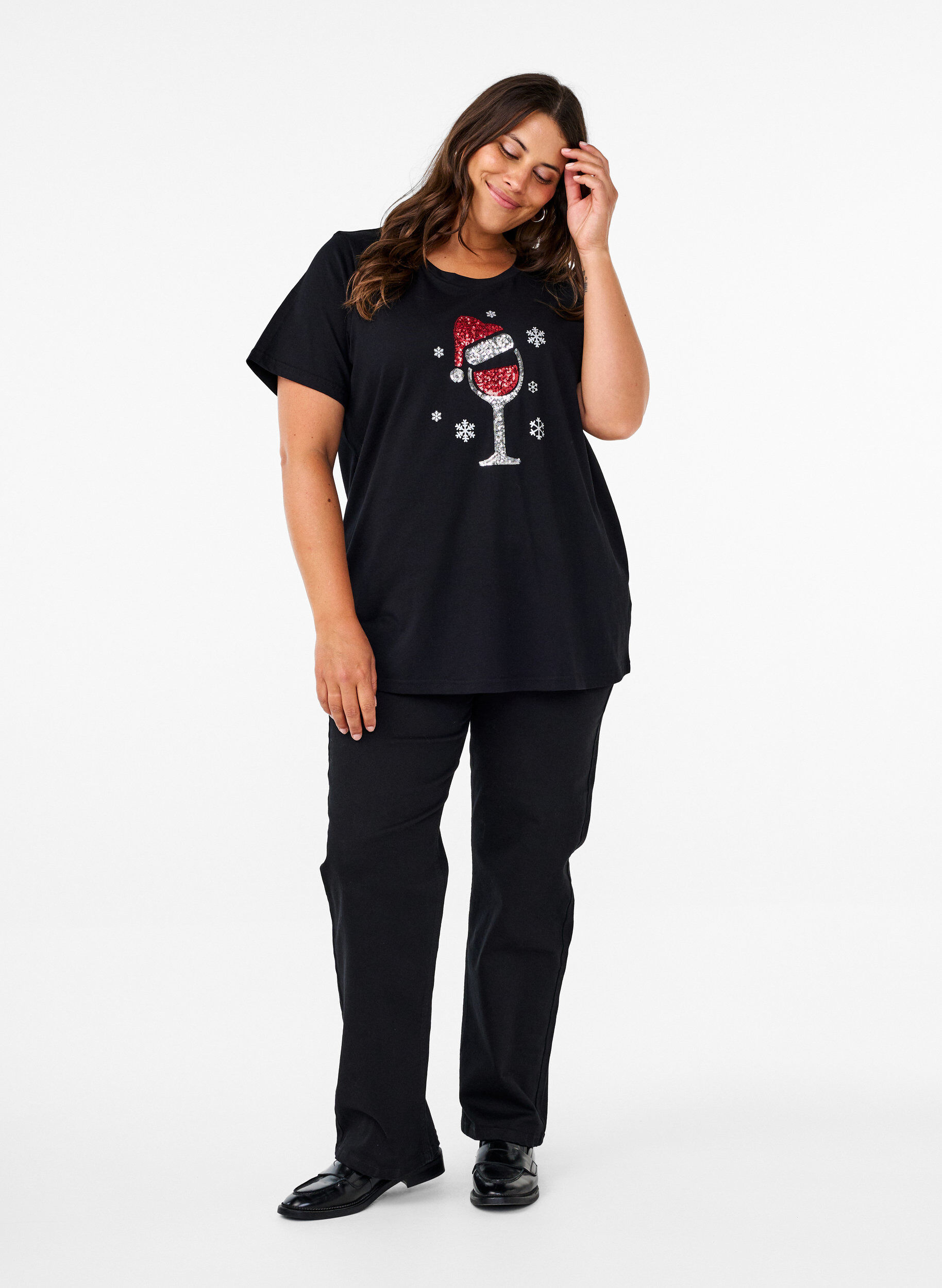 Zizzifashion Christmas t-shirts in 100% cotton, Black w. Wine, Model image number 2