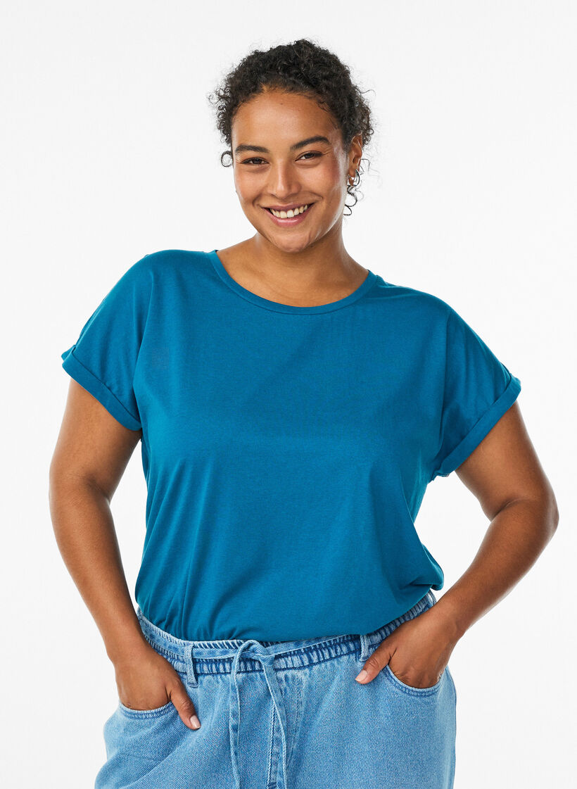 Short sleeved cotton blend t-shirt, Petrol, Model image number 0