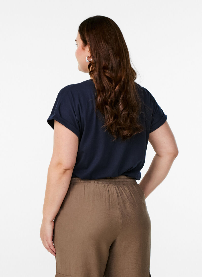 Short-sleeved cotton blend t-shirt, Blue, Model image number 2