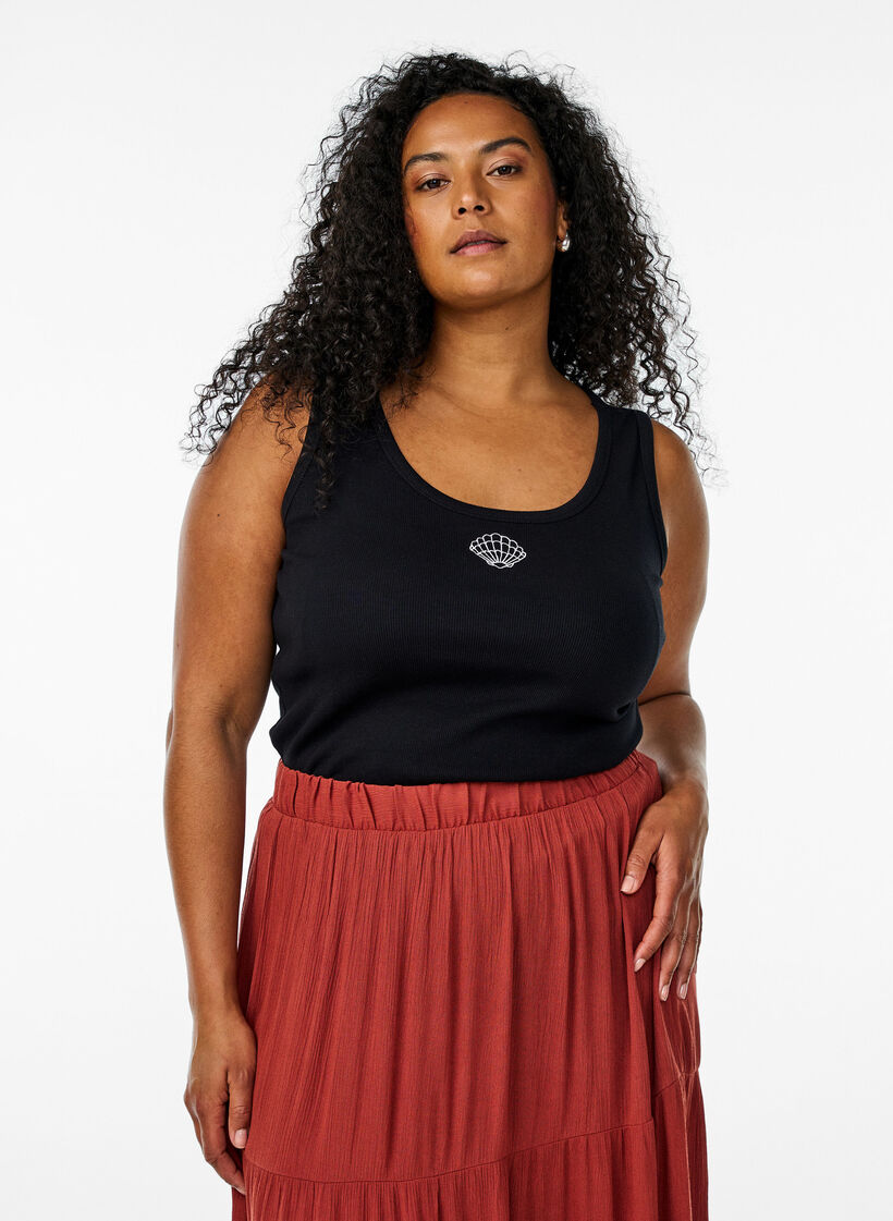 Fitted top with motif, Black, Model image number 0