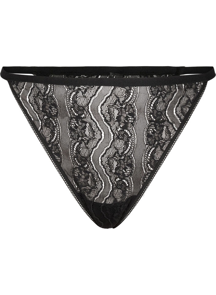 Lace G-string with elasticated waist, Black, Packshot image number 0