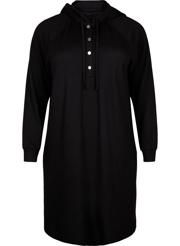 Long-sleeved sweat dress with hood, Black, Packshot image number 0