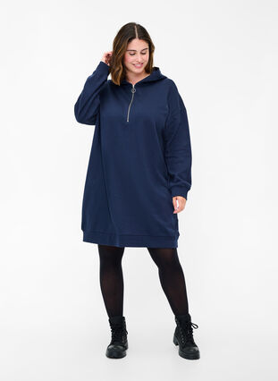 Sweat dress with hood and zipper, Navy Blazer, Model image number 2
