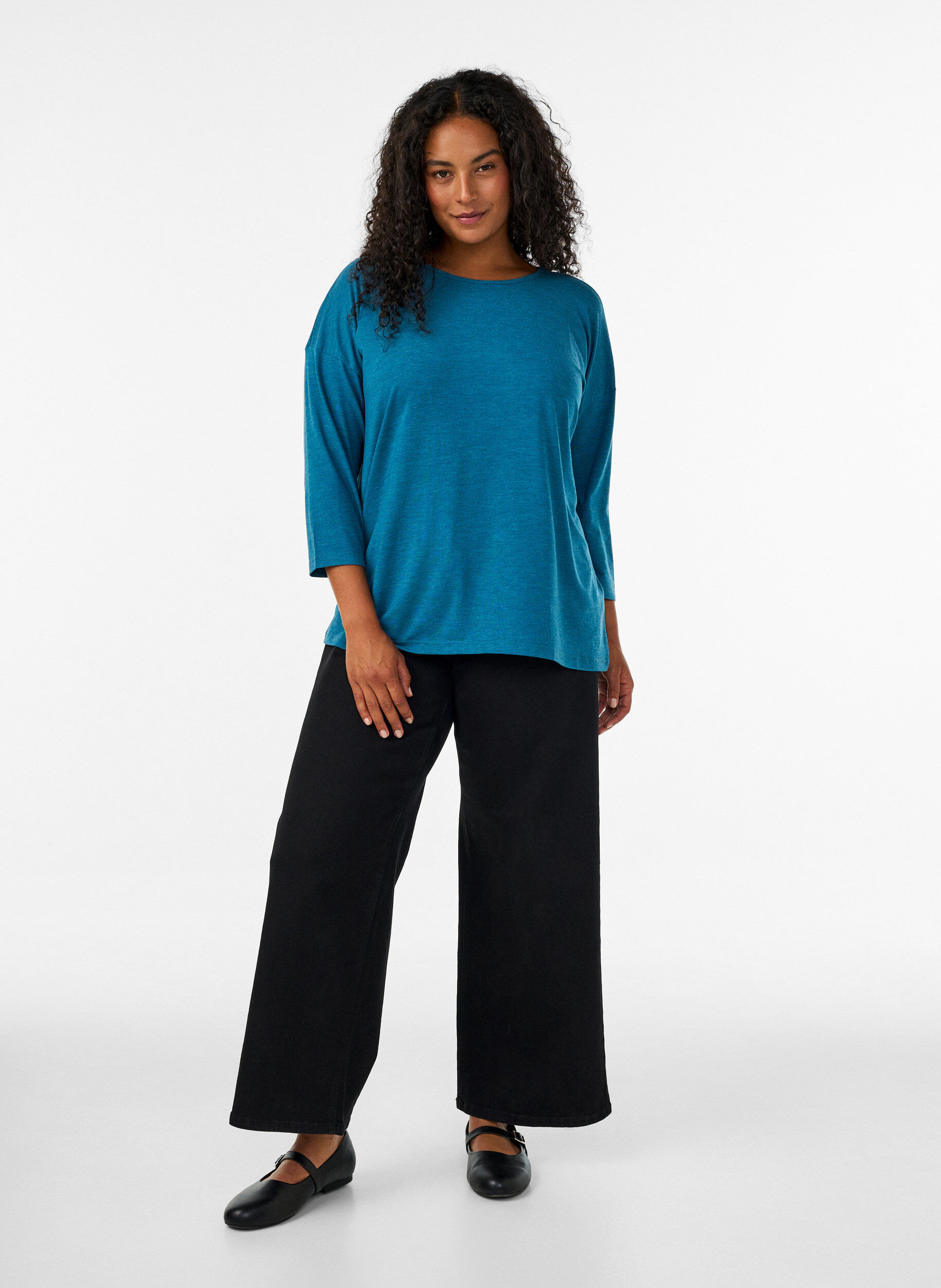 ZizzifashionJersey blouse with 3/4 sleeves, Blue, Model image number 1