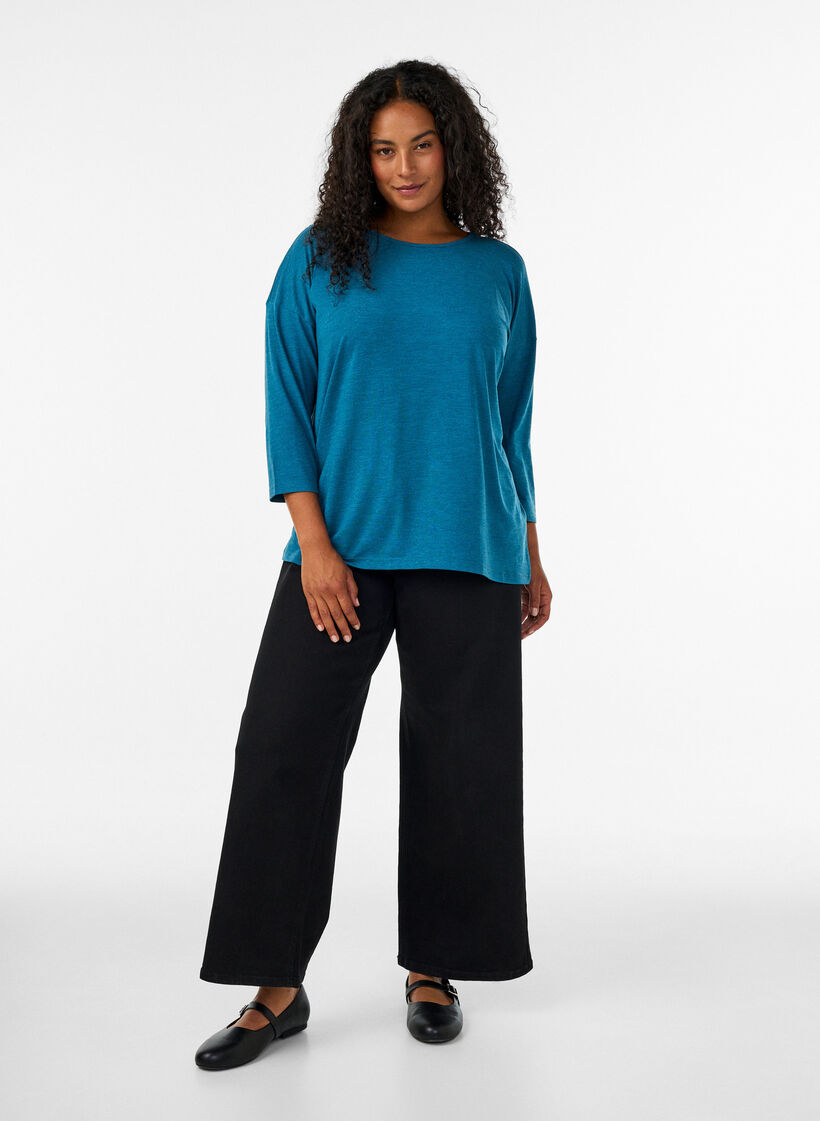 Jersey blouse with 3/4 sleeves, Blue, Model image number 1