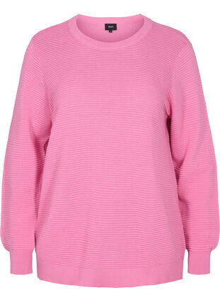 Long-sleeved knitted blouse in organic cotton, Wild Orchid, Packshot image number 0