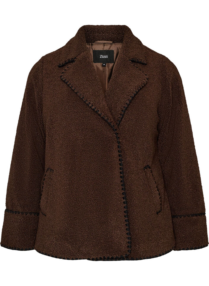 Teddy jacket with contrast details, Brown, Packshot image number 0