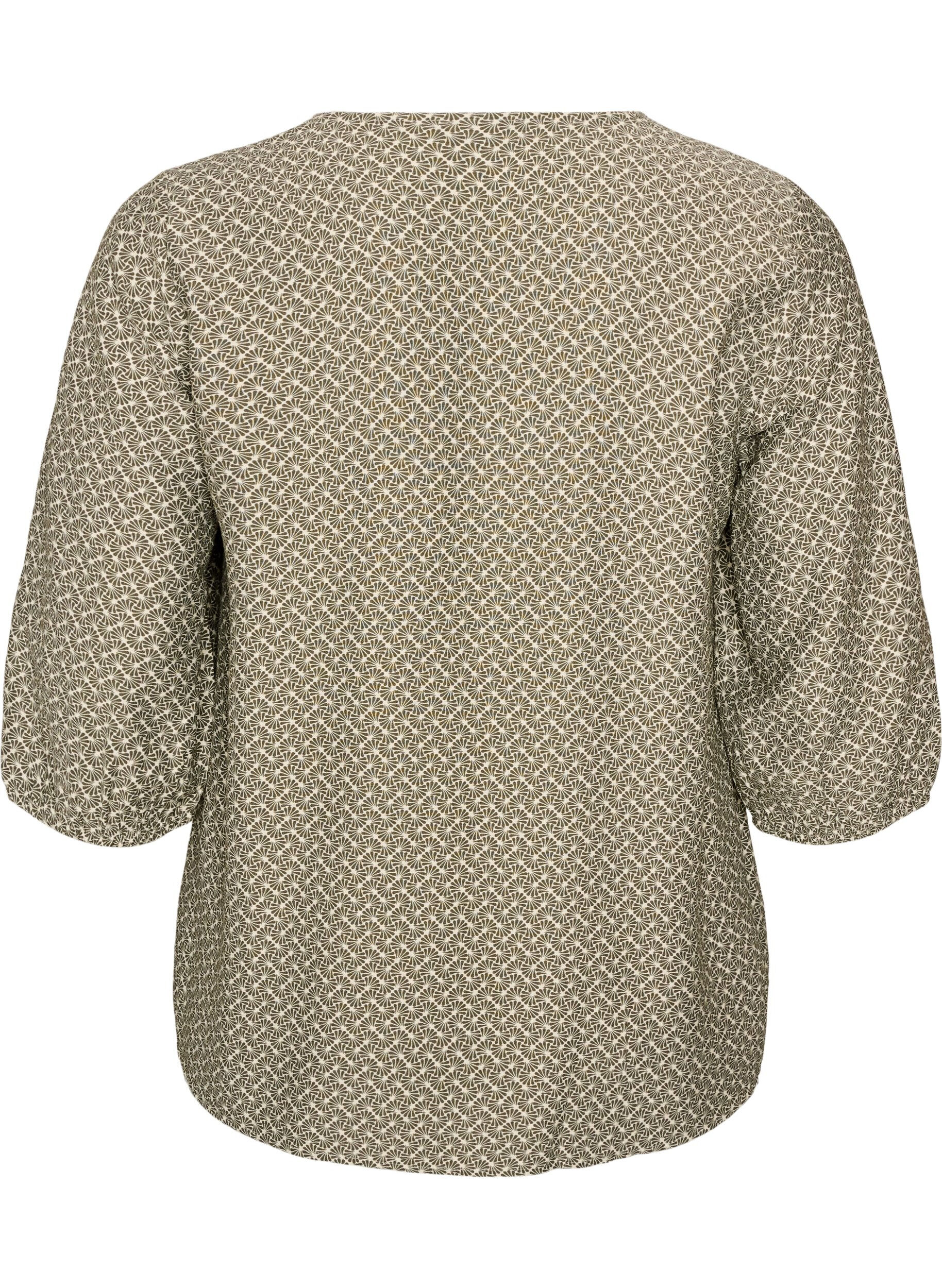 ZizzifashionPatterned viscose blouse with 3/4-sleeves, Green, Packshot image number 1