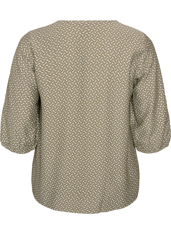 Patterned viscose blouse with 3/4-sleeves, Green, Packshot image number 1
