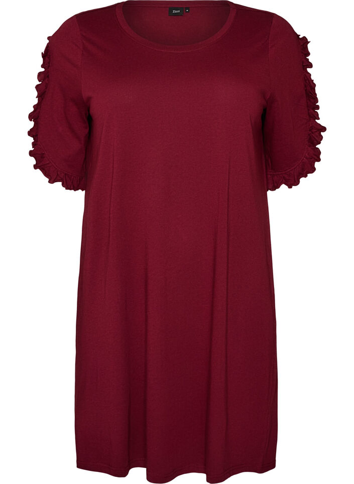 Nightgown in organic cotton with ruffle sleeves, Red, Packshot image number 0