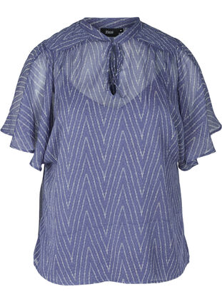 Short-sleeved blouse with tie details, Blue Indigo AOP, Packshot image number 0