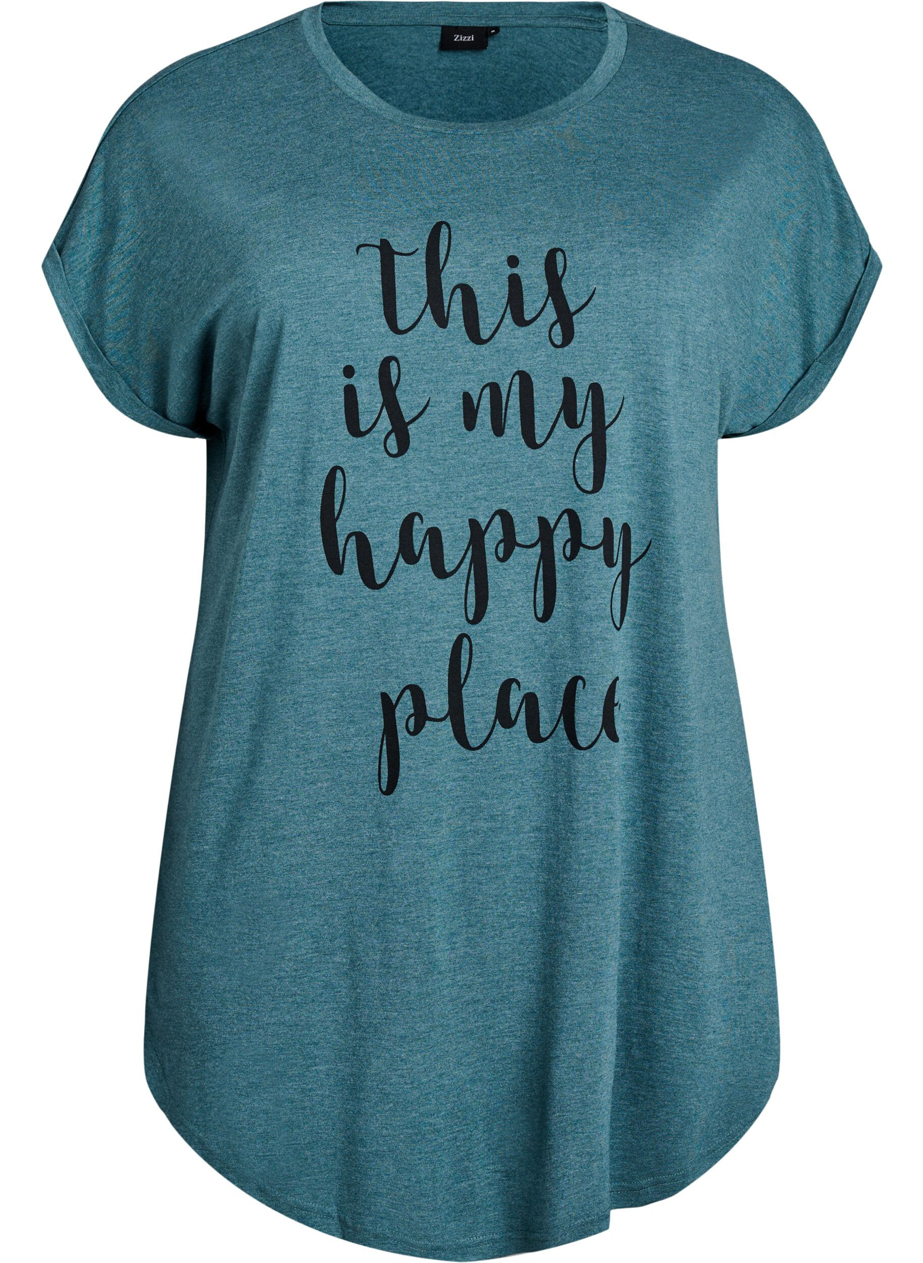 Zizzifashion Short sleeve nightgown with text print, Green, Packshot image number 0
