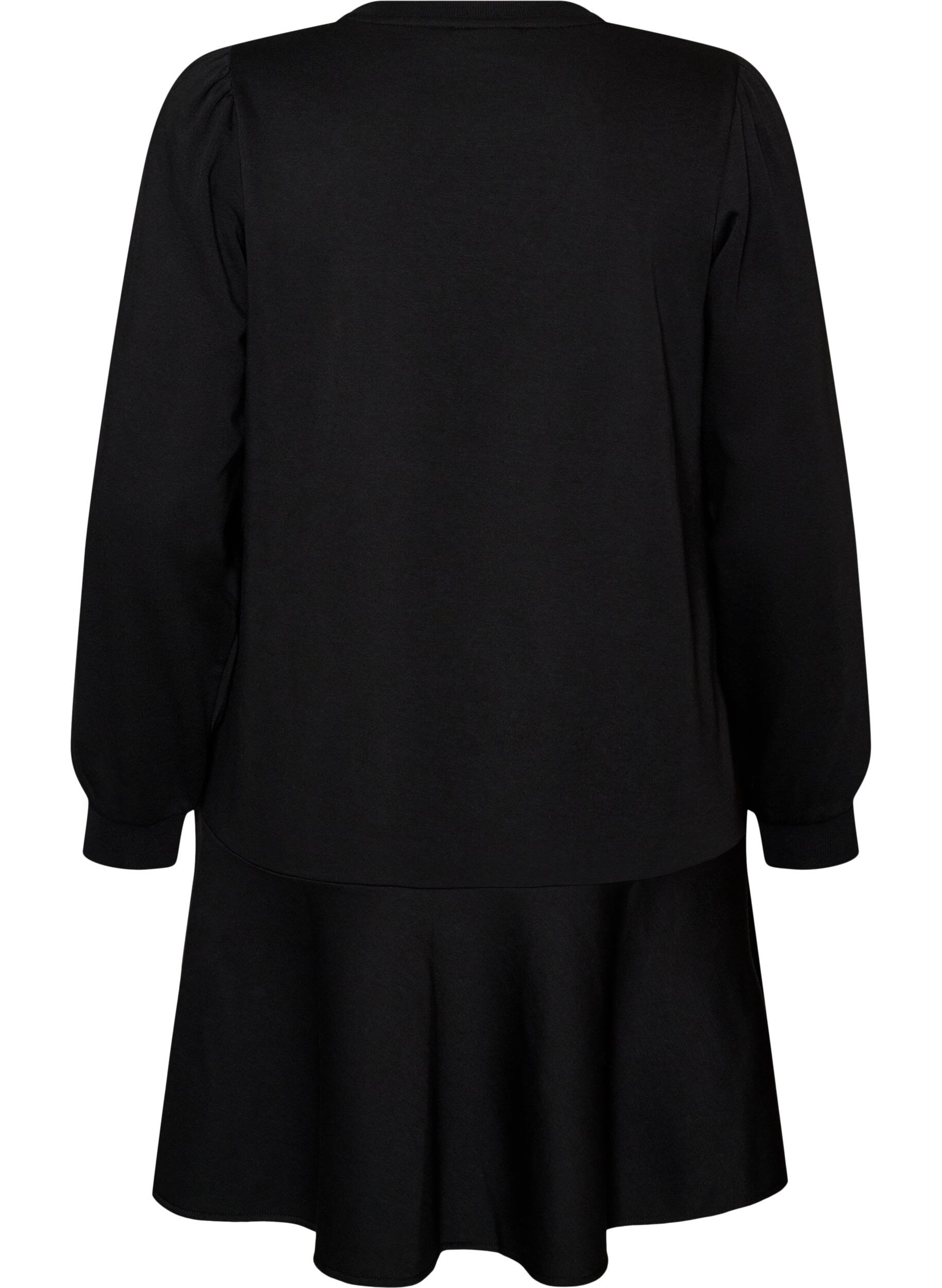 ZizzifashionSweatshirt dress with ruffle layers and A-line shape, Black, Packshot image number 1