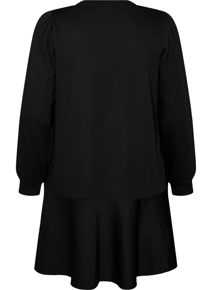 Sweatshirt dress with ruffle layers and A-line shape, Black, Packshot image number 1
