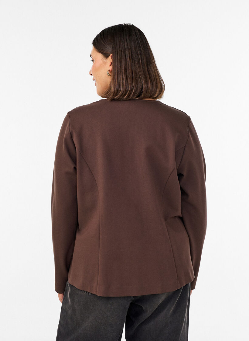 Fitted jersey cardigan with decorative buttons, Brown, Model image number 2