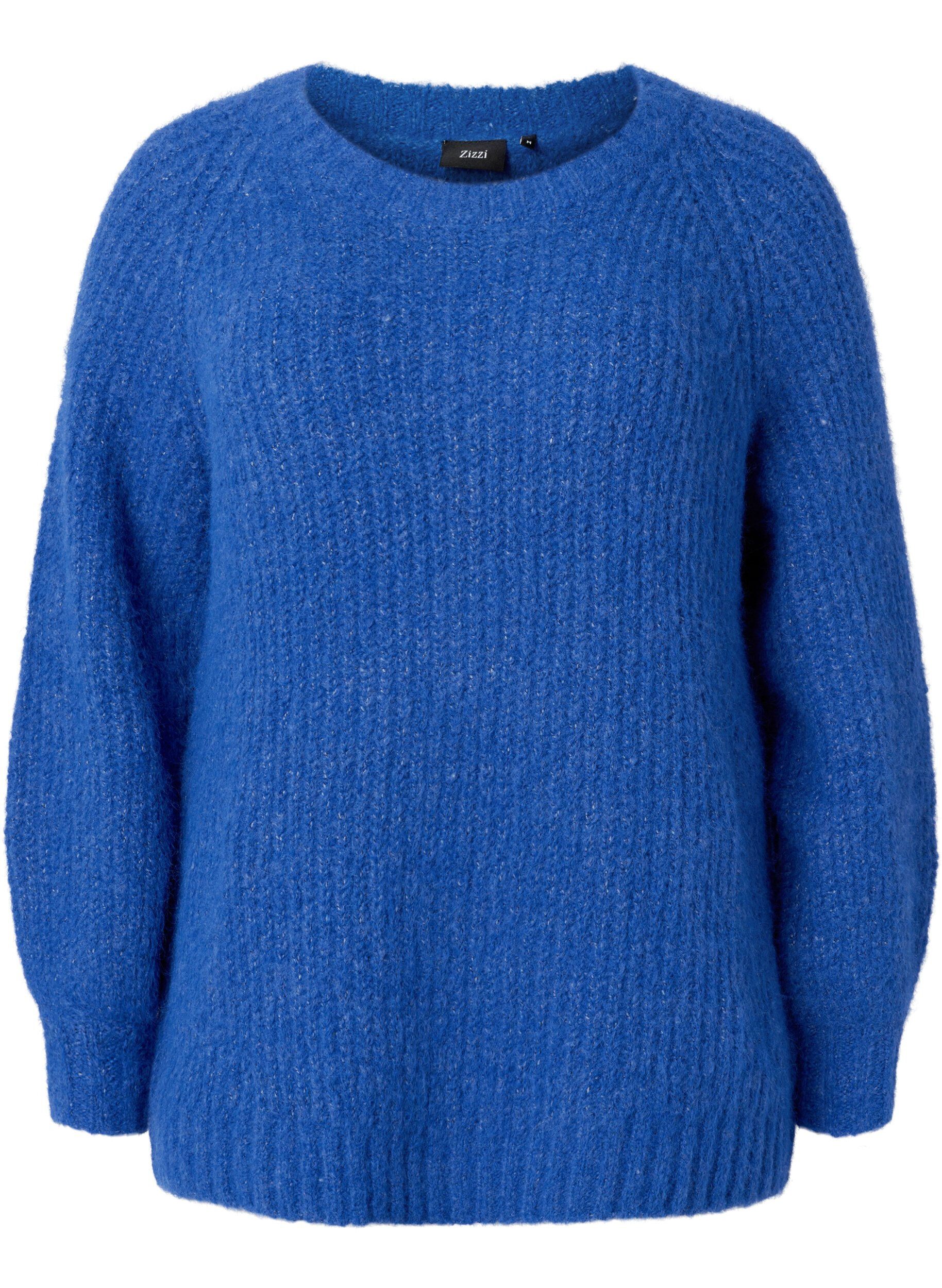 Zizzifashion Knitted sweater with wool and raglan sleeves, Princess Blue, Packshot image number 0