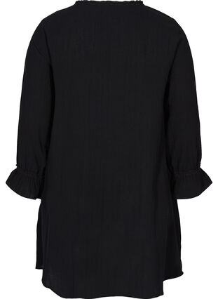 Cotton tunic with embroidery and tie details, Black, Packshot image number 1