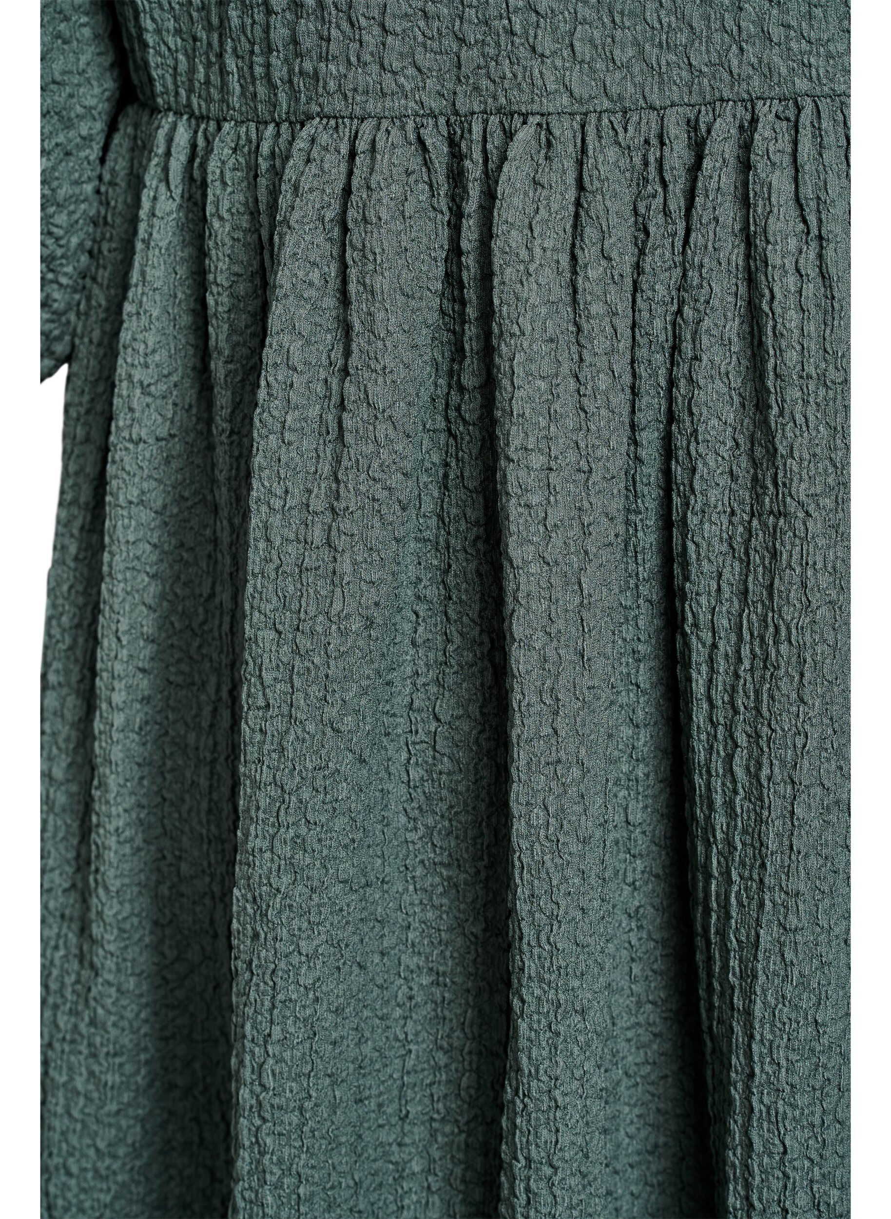 Zizzifashion Short dress with texture and 3/4 sleeves, Green, Packshot image number 3