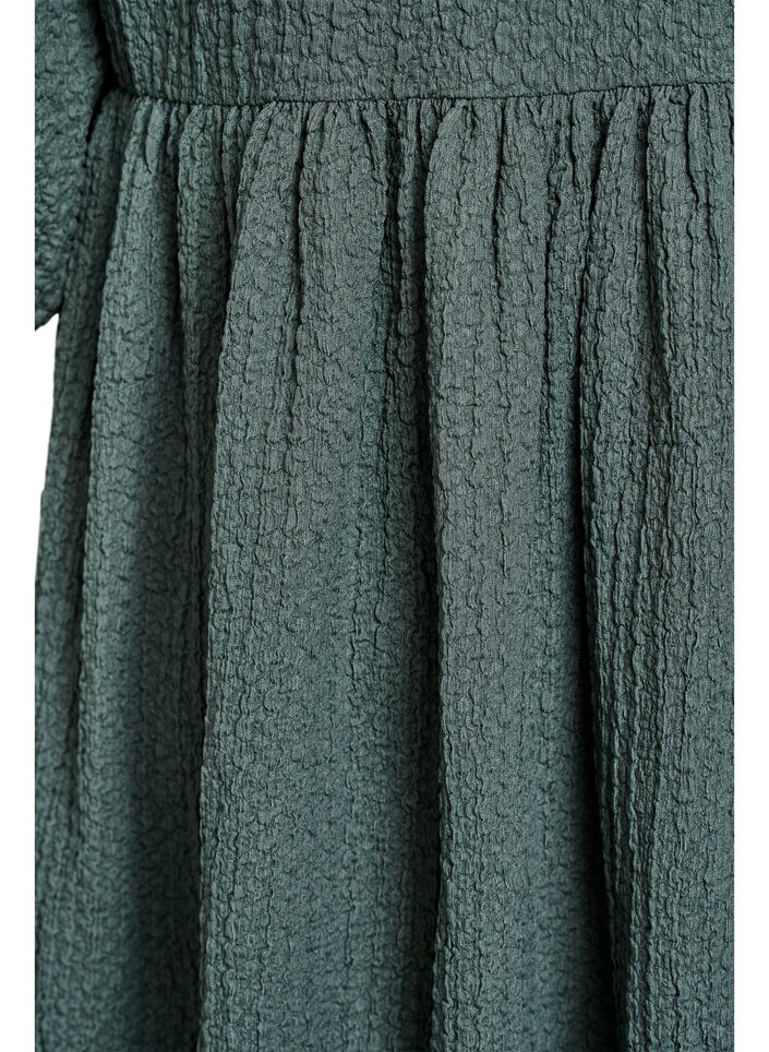 Short dress with texture and 3/4 sleeves, Green, Packshot image number 3