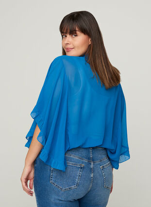 Short-sleeved blouse with ruffles, Blue ASS, Model image number 1
