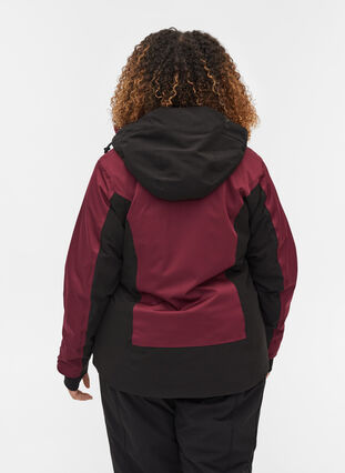 Ski jacket with removable hood and adjustable bottom hem, Burgundy Comb, Model image number 1