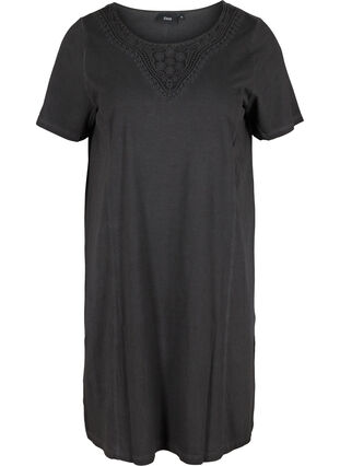Dress with lace details and short sleeves, Black Washed , Packshot image number 0