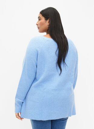 Melange pullover with side slit, Blue Bell/White Mel., Model image number 1