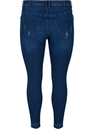 Super slim Amy jeans with distressed look, Dark blue denim, Packshot image number 1