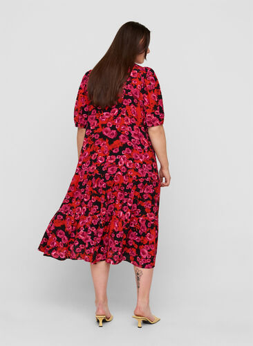 Floral maxi dress in viscose, RED FLOWER AOP, Model image number 1
