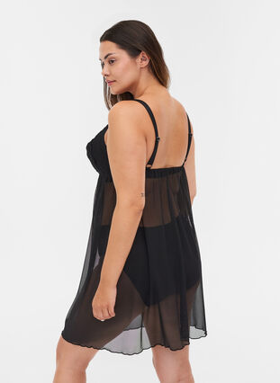 Nightdress with lace top, Black, Model image number 1