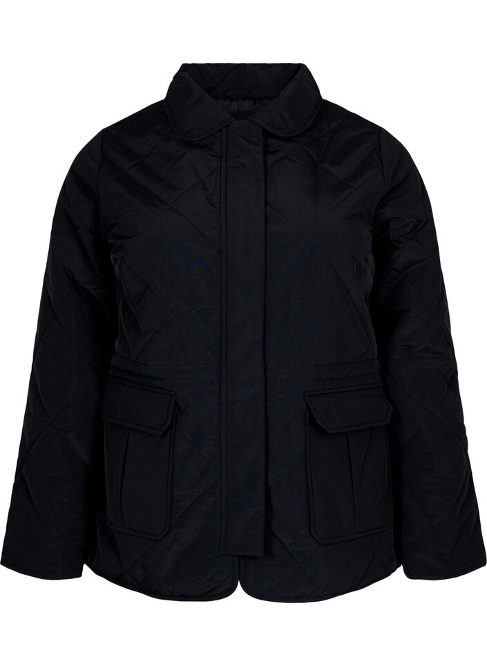 Quilted jacket with collar and pockets, Black, Packshot image number 0