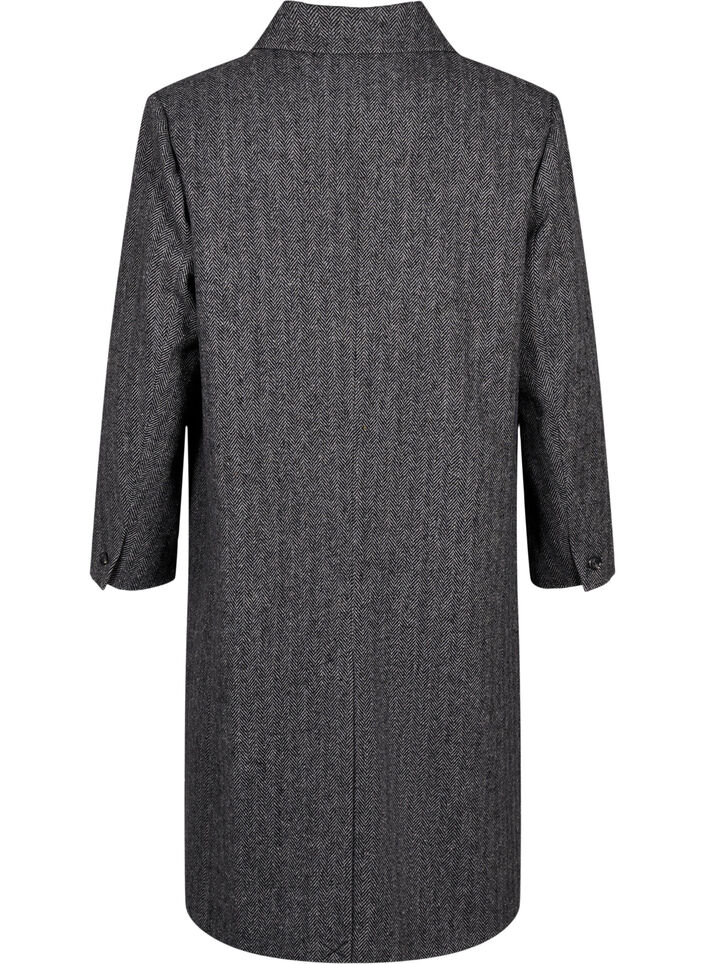 Long wool coat with herringbone pattern, Dark Grey Melange, Packshot image number 1