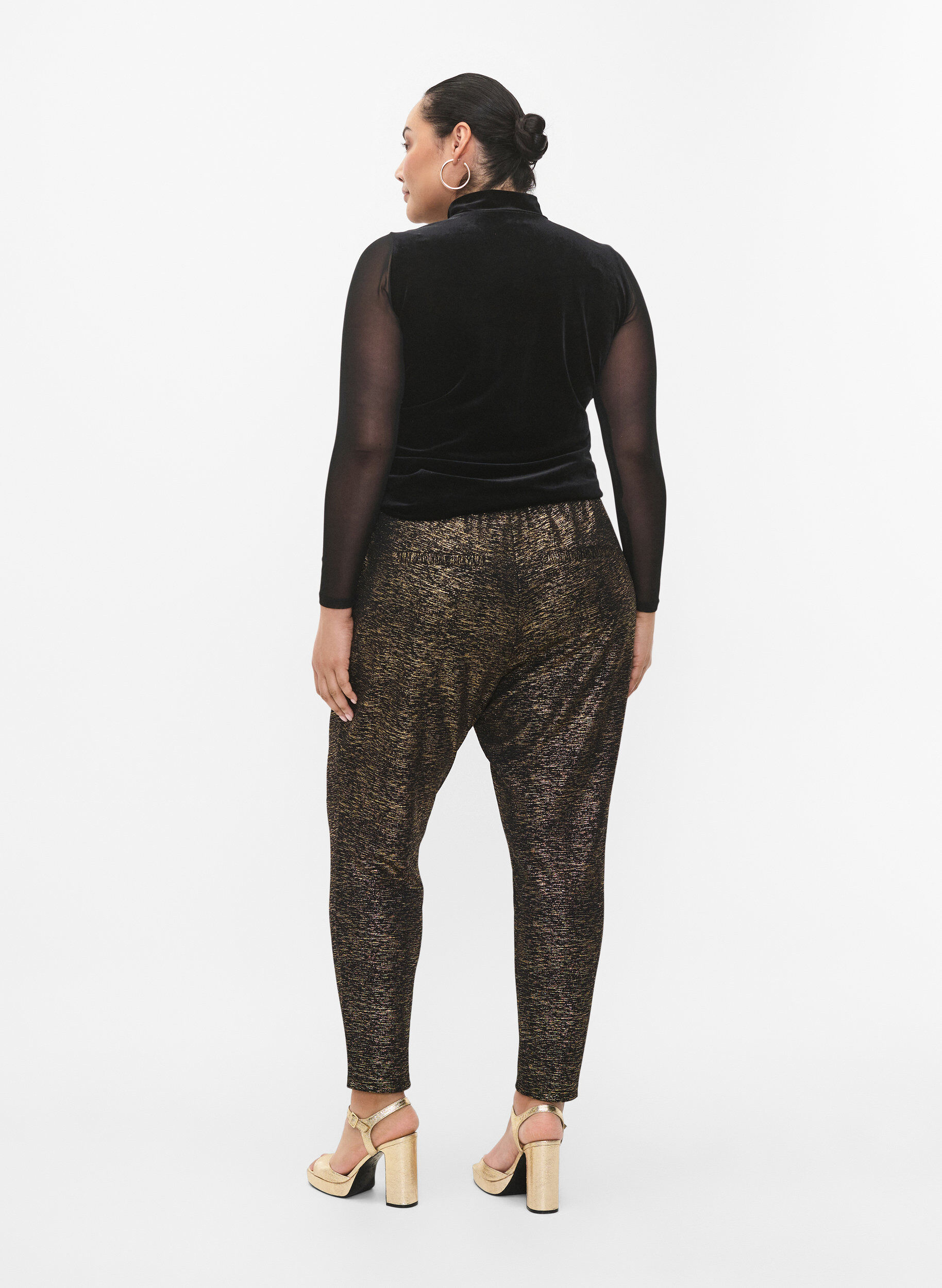 Zizzifashion Maddison pants with gold color and pockets, Black w. Gold, Model image number 1