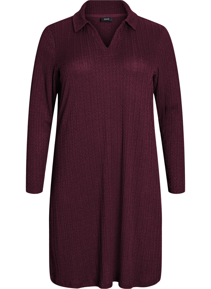 Dress with cable structure and v-neck, Dark Bordeaux, Packshot image number 0