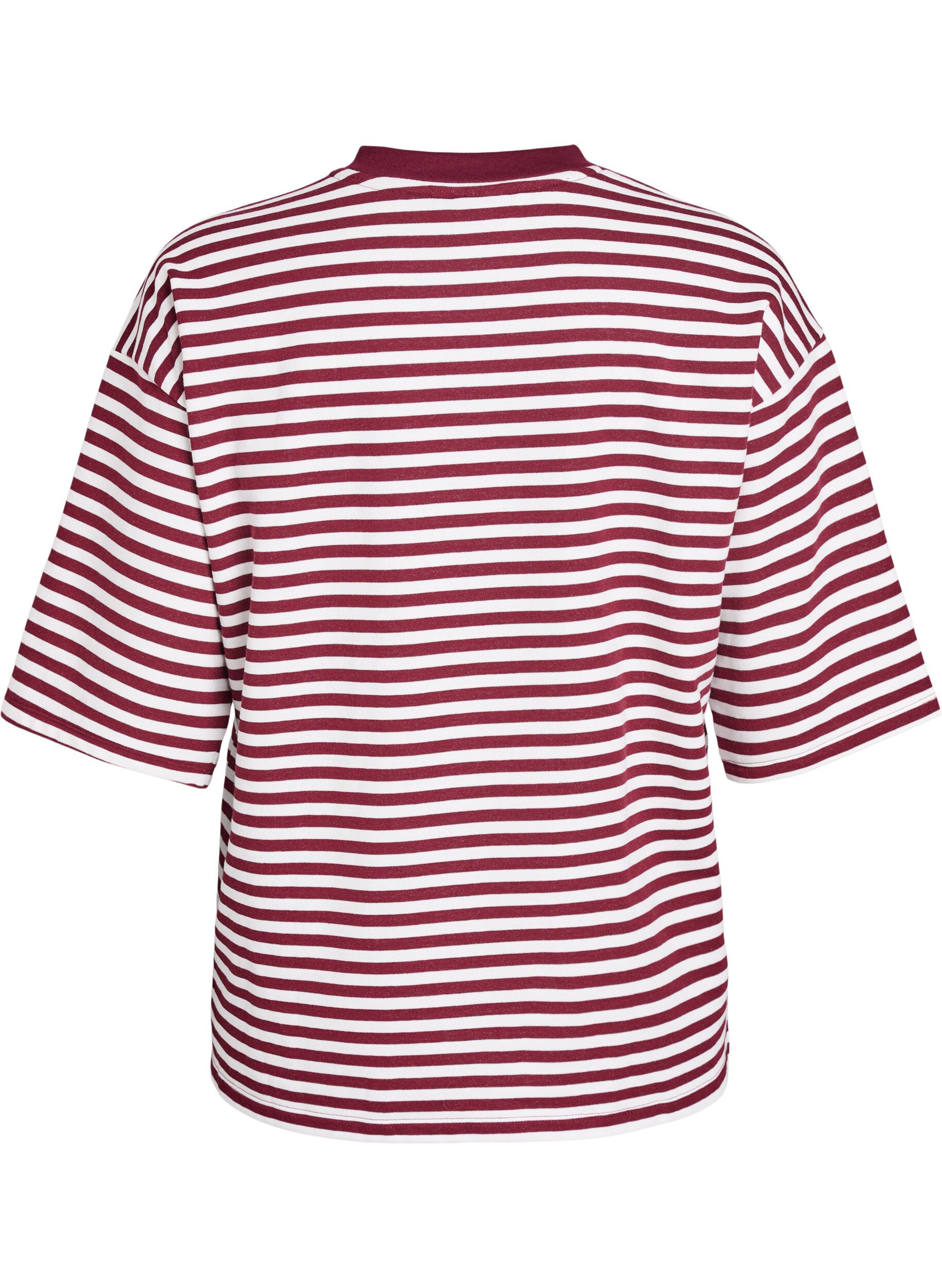 Zizzifashion Striped blouse with 3/4 sleeves and button detail, Red, Packshot image number 1