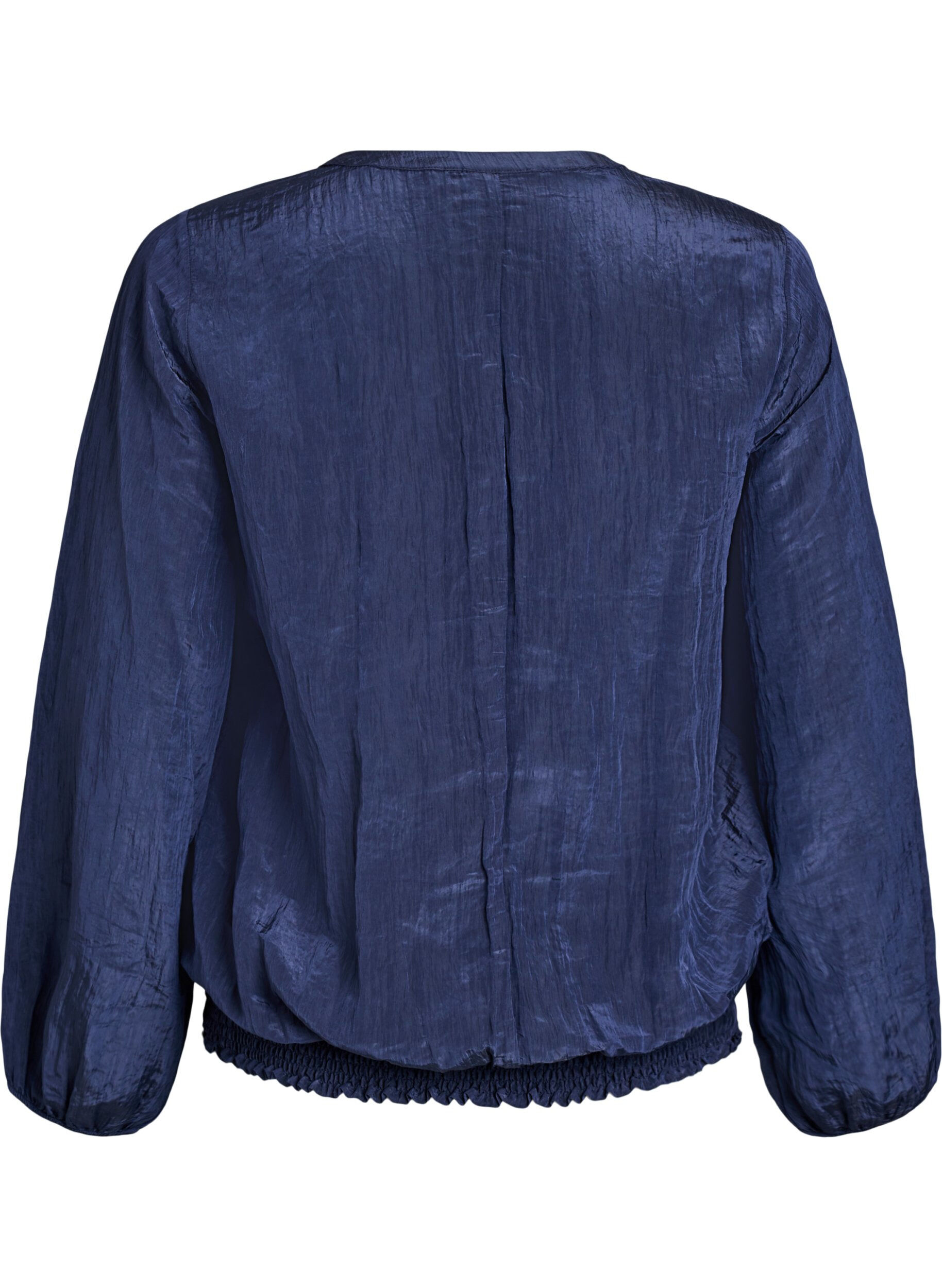 Zizzifashion Blouse with V-neck and crinkled texture, Blue, Packshot image number 1