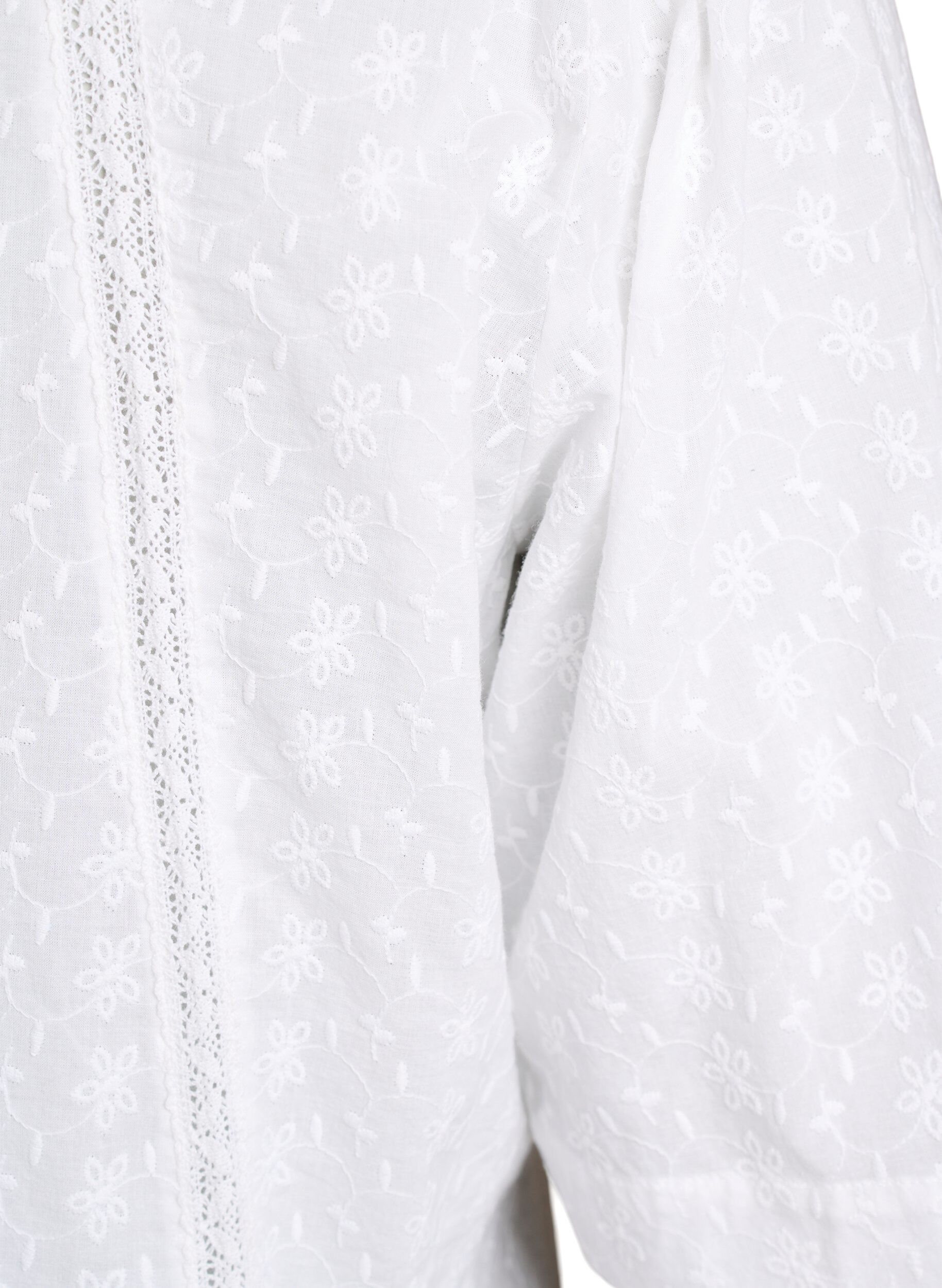 Zizzifashion Knee-length cotton dress with embroidery and a V-neck, White, Packshot image number 3