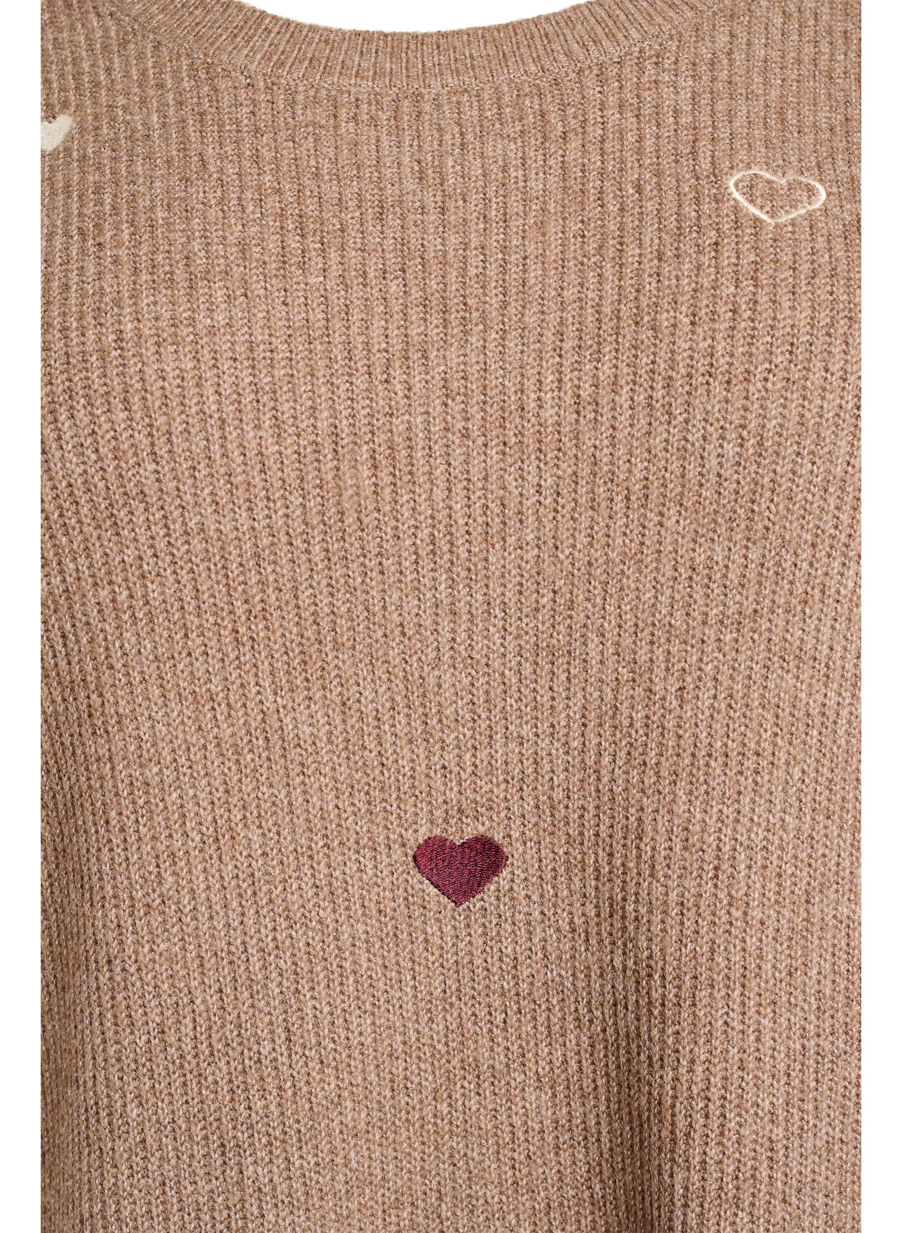 Zizzifashion Jumper with hearts and 3/4 sleeves, Brown, Packshot image number 2