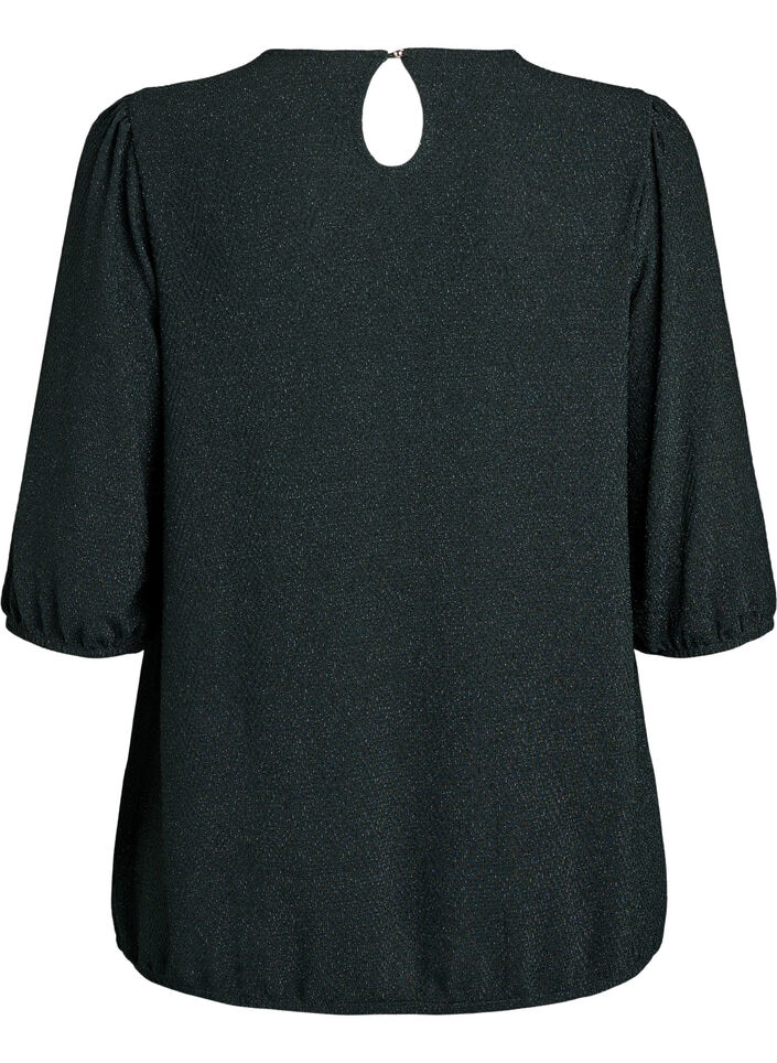 Blouse with glitter pattern and 3/4 sleeves, Green, Packshot image number 1