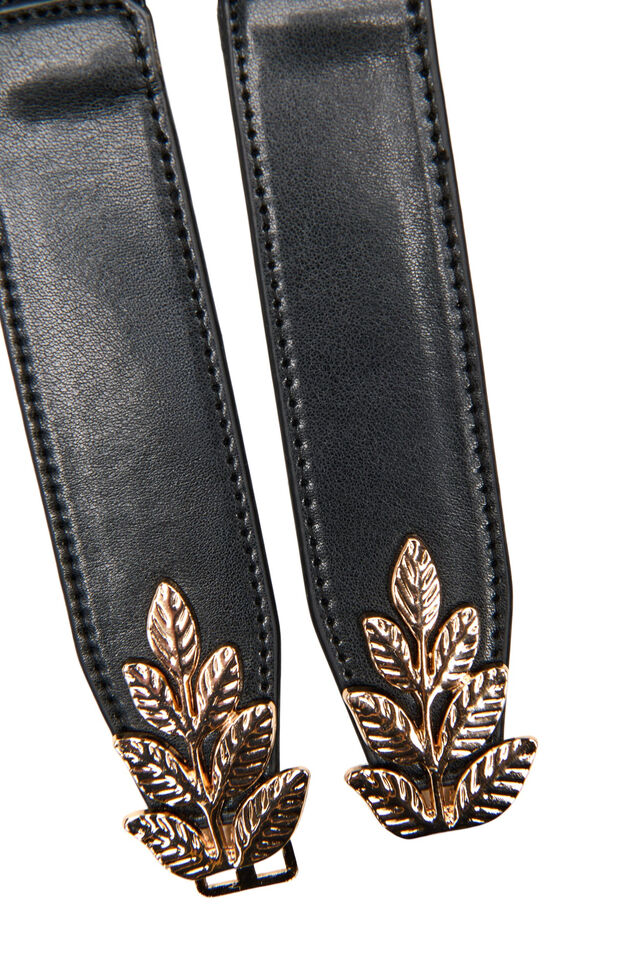 Slim waist belt with a leaf-shaped buckle, Black, Packshot image number 2