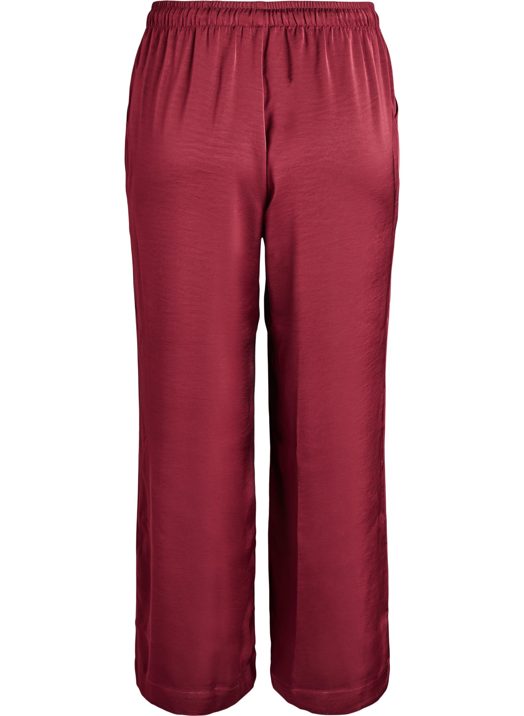 Zizzifashion Satin-look trousers with a high waist and wide legs, Dark Bordeaux, Packshot image number 1