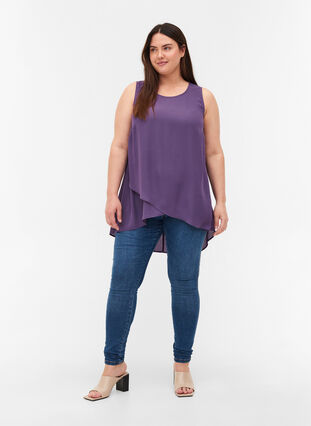 Sleeveless top in an A-line and round neckline, Loganberry, Model image number 2