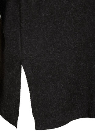 Marled, roll neck knitted poncho with slits, Black, Packshot image number 3